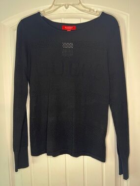GUESS Black Long Sleeve Knit Top with Crew Neck